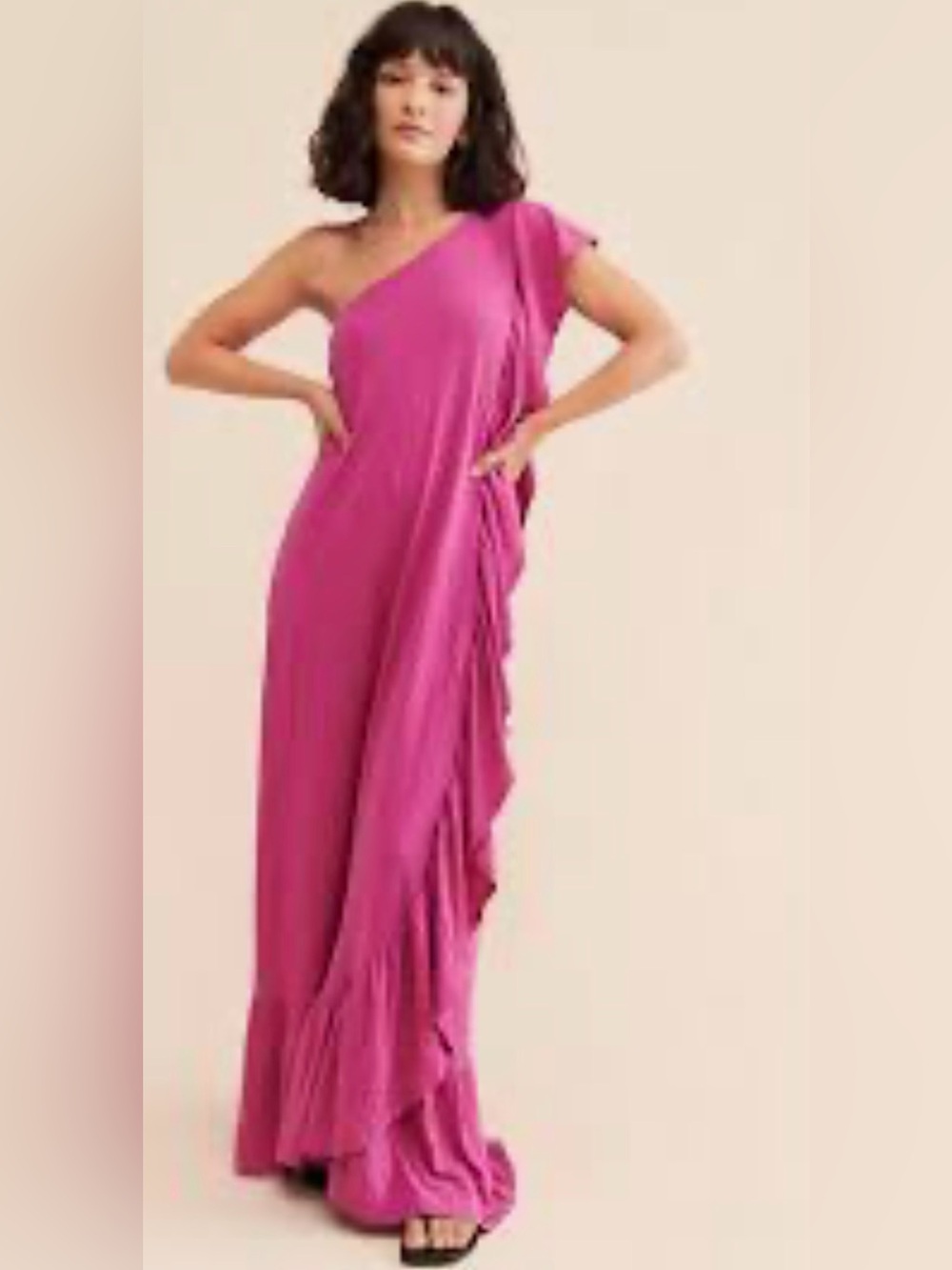 Free People Beach Elisa One Shoulder Ruffle Maxi Dress Pink Magenta Medium